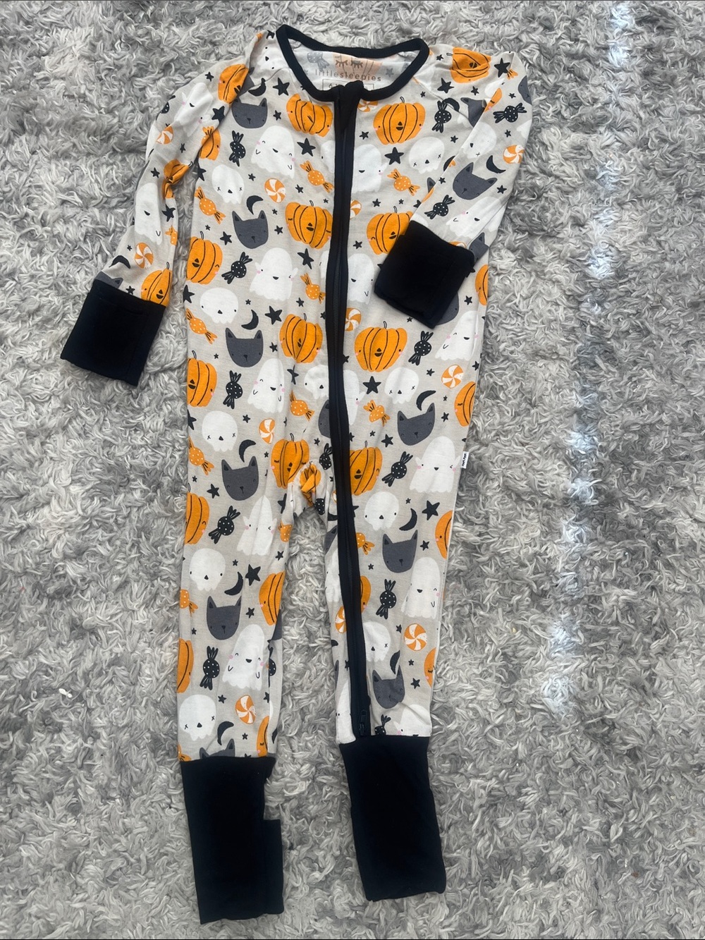 Little Sleepies Orange & Black Halloween Pumpkin Ghost Footie